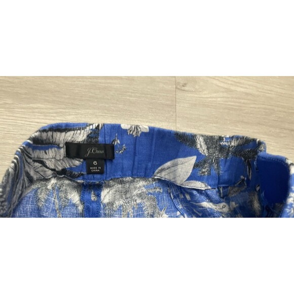J. Crew Tropical coastal Linen Wide Leg Pants Tie Belt Blue floral size 6 beachy - Picture 6 of 9